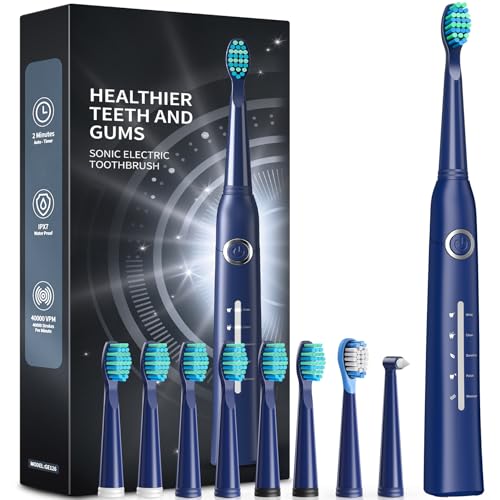 Electric Toothbrush, Sonic Toothbrushes with 8 Brush Heads 40000 VPM 5 Modes, Sonic Toothbrushes Fast Charge 4 Hours Last 30 Days (Black) - Color: Blackone