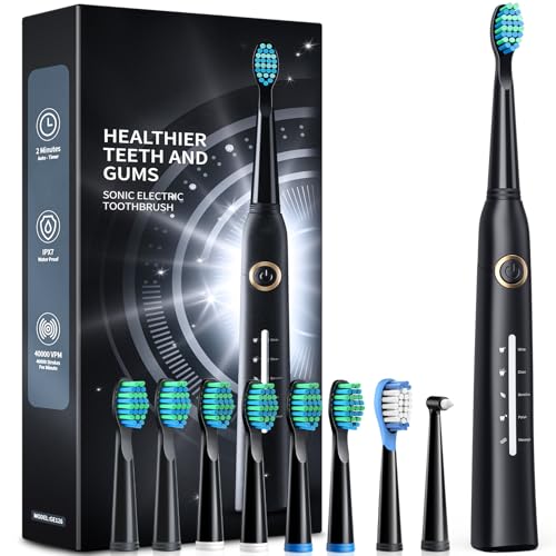 Electric Toothbrush, Sonic Toothbrushes with 8 Brush Heads 40000 VPM 5 Modes, Sonic Toothbrushes Fast Charge 4 Hours Last 30 Days (Black) - Color: Blompink