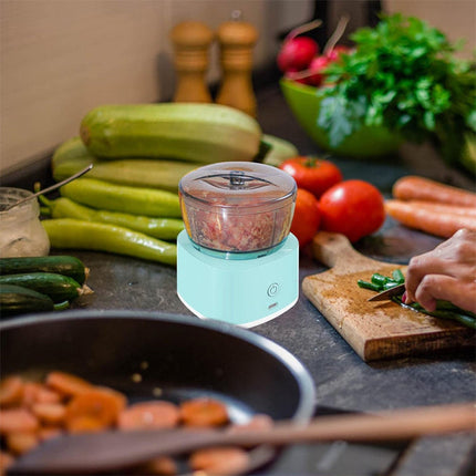 Mini food processor with 2 blade options (one for whipping another for chopping)