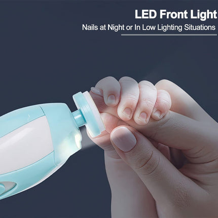 Baby Nail Trimmer Electric, Low Noise Newborn Safe Nail Clipper Kit with Light and Replaceable 6 Grinding Heads