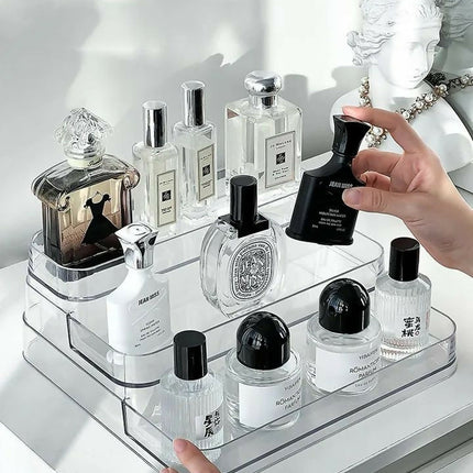 Acrylic Display Shelf Vanity Perfume Holder Organizer 3 Tiers Clear Display Risers Stand Plastic Figures Cupcake Storage Rack