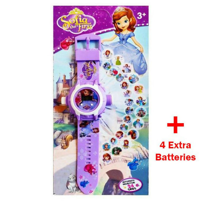 Kids 24 Images Projector Toy Digital Watch with Cartoon Face for Mickey Mouse or Sofia the First