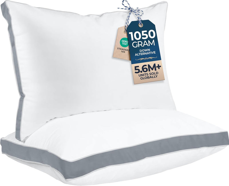 Utopia Bedding Gusseted Pillow (2-Pack) Premium Quality Bed Pillows - Side Back Sleepers - Grey Gusset - Queen - 18 x 26 Inches - Size: Queen (2 Count) / Color: Gray