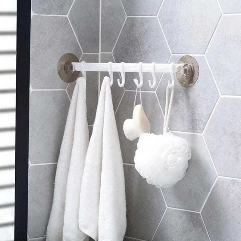 Adhesive Wall Mounted Multifunction Organizer Rack with Hooks for Bathroom Kitchen