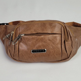 Premium Fashion Waist Bag No:0327 Textured Faux Leather Brown