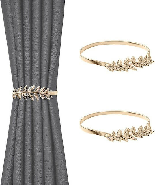 Spring Curtain Tiebacks, Metal Leaves Curtain Holdbacks, Adjustable Curtain Straps, Curtain Clips for Home Window Decoration
