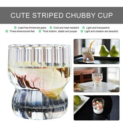 Glass Cup Cute Stripes Fat Cup Cream Cup Milk Coffee Breakfast Juice Mug High Temperature Resistant Glass Water Cup 300ml