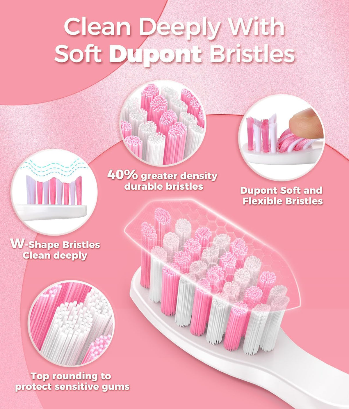 Electric Toothbrush, Sonic Toothbrushes with 8 Brush Heads 40000 VPM 5 Modes, Sonic Toothbrushes Fast Charge 4 Hours Last 30 Days (Black) - Color: Blompink