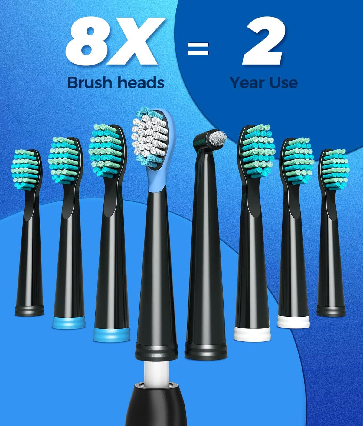 Electric Toothbrush, Sonic Toothbrushes with 8 Brush Heads 40000 VPM 5 Modes, Sonic Toothbrushes Fast Charge 4 Hours Last 30 Days (Black) - Color: Blackone