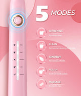 Electric Toothbrush, Sonic Toothbrushes with 8 Brush Heads 40000 VPM 5 Modes, Sonic Toothbrushes Fast Charge 4 Hours Last 30 Days (Black) - Color: Blompink