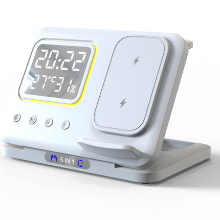 15W Wireless Chargers Stand 5 In1 LED Digital Alarm Clock Fast Charging Dock Station