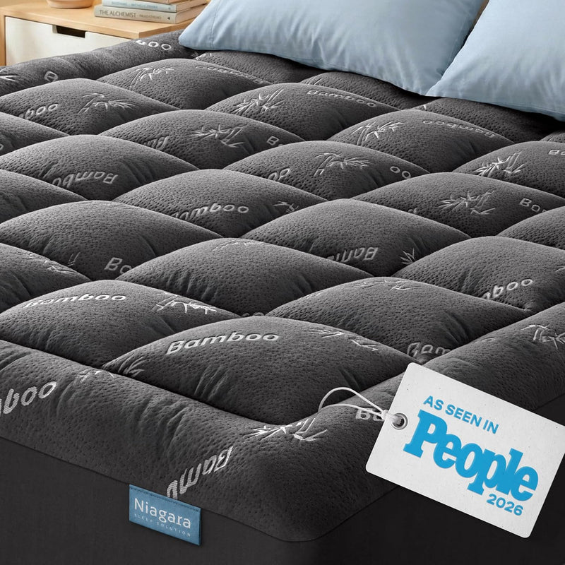Niagara Sleep Solution Queen Ultra Soft Mattress Topper — Back Pain Relief | Rayon Derived from Bamboo, 20" Deep Pocket, Brea - Color: Dark Gray / Size: Queen