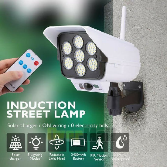Solar Light 3Modes Multi-angle Lighting Dummy Camera Solar Floodlight Remote Control Solar Powered Simulation Monitoring Induction Wall Lamp