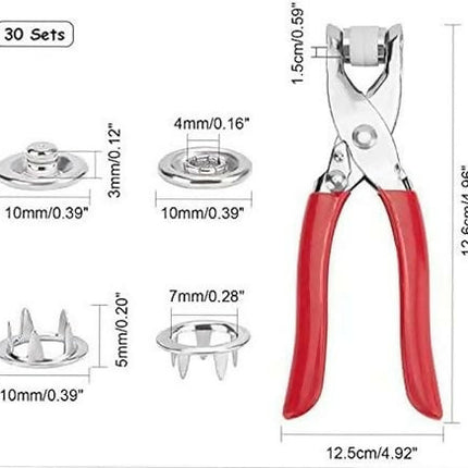 Metallic snup button pliers set