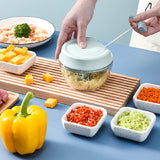 Mini Manual Food Processor: Multifunction Vegetable Chopper, Garlic Press, Meat Grinder, 500ml Blue