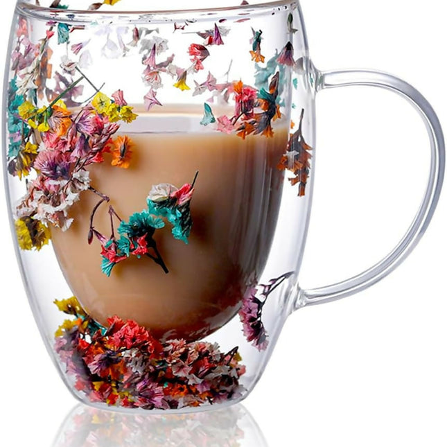 Glass Cup Flower Coffee Cup