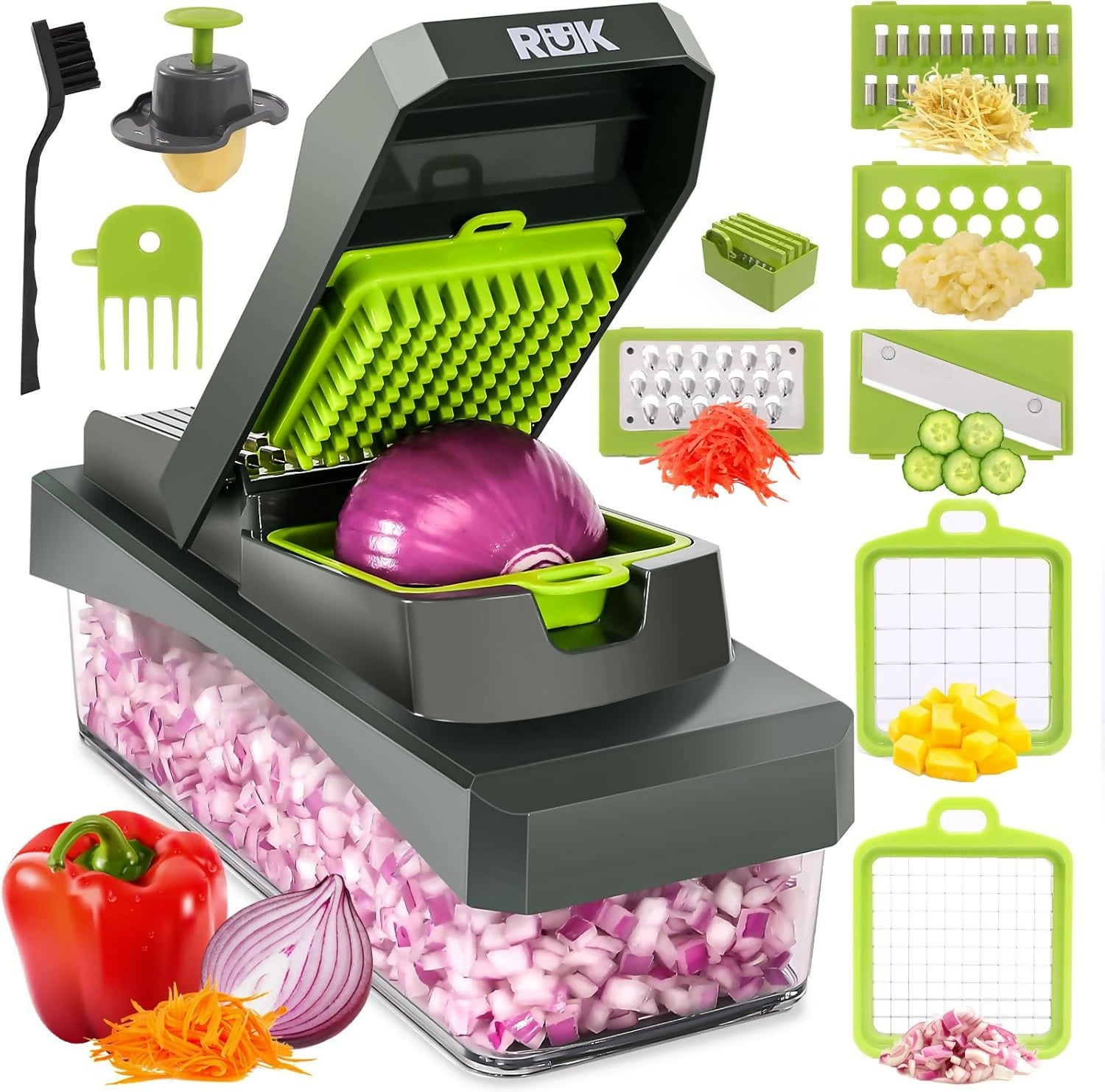 16-Piece Multifunction Vegetable Slicer & Chopper with Drain Basket
