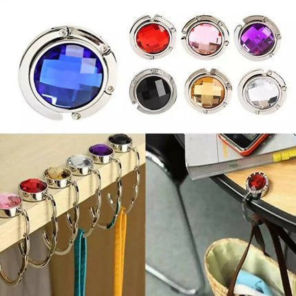 Crystal Bag Holder, Portable Bag Desk Hanging Clip, Foldable Bag Holder for Bags, Crystal Accessories Holder, Practical Metal Organizer Hook