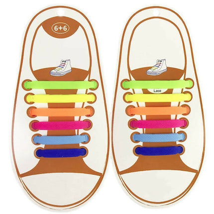 Silicone Shoelaces Set of 12pcs, Tieless Stretchy Flat Elastic Silicone Shoe Laces, Easy Lacing for Athletic, Sneakers, Board & Casual Shoes
