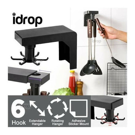 Multifunction shelf 6 rotating hooks organizer, 360 Degree Rotating Design, Adhesive Sticker