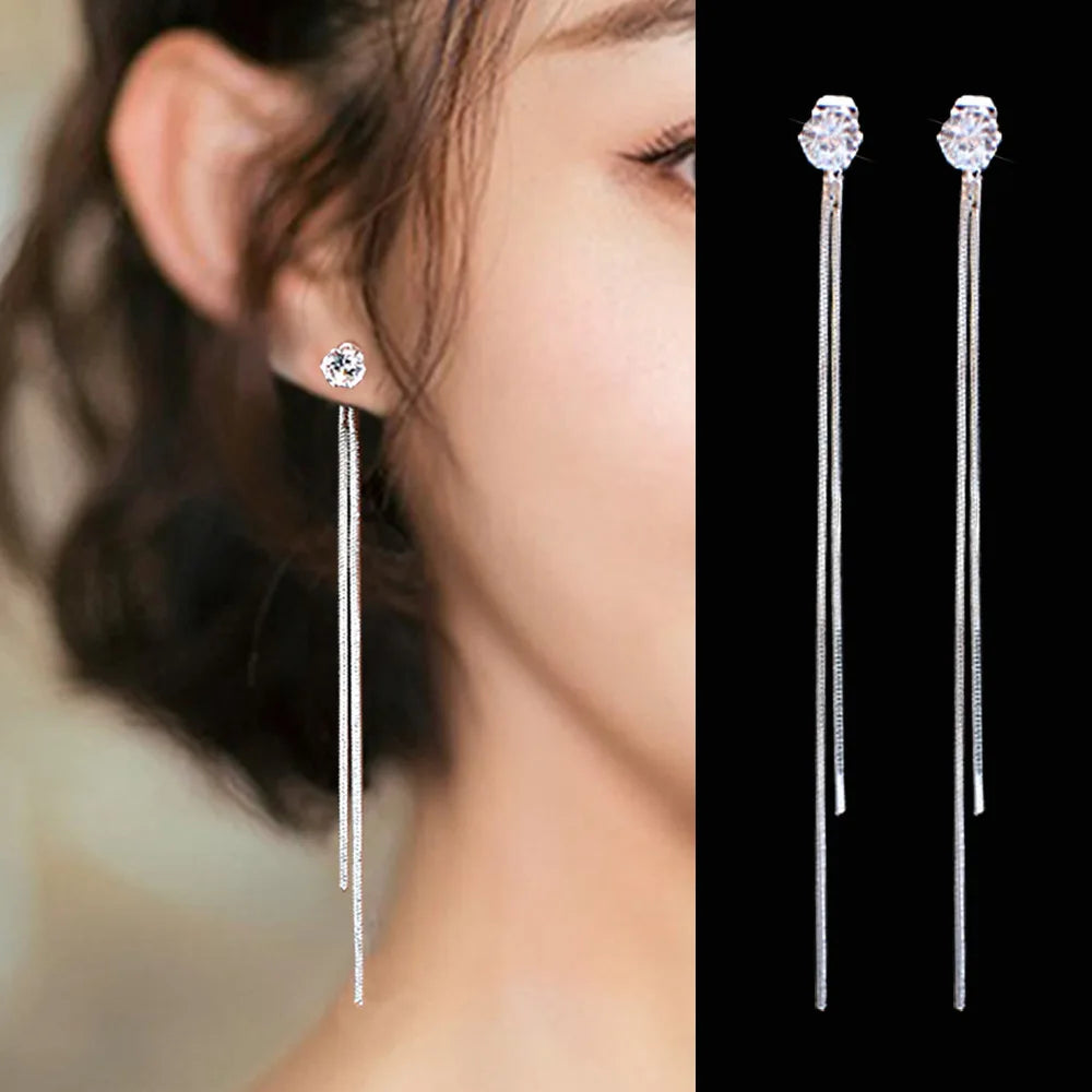 Sparkling Long Crystal Tassel Dangle Earrings for Women - Elegant Wedding & Gift Jewelry