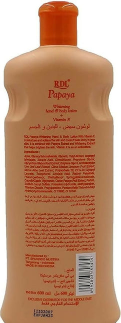 Rdl Papaya Whitening Hand And Body Lotion, 600ml