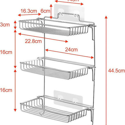 Metallic Hanging Bathroom Organizer, No Drilling, Shower Shelf for Hanging, Stainless Steel Shower Basket, Shower Rail with 3-Tier Basket, Foldable and Removable
