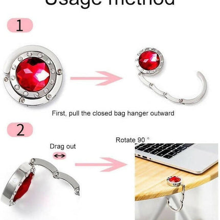 Crystal Bag Holder, Portable Bag Desk Hanging Clip, Foldable Bag Holder for Bags, Crystal Accessories Holder, Practical Metal Organizer Hook