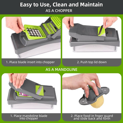 16-Piece Multifunction Vegetable Slicer & Chopper with Drain Basket