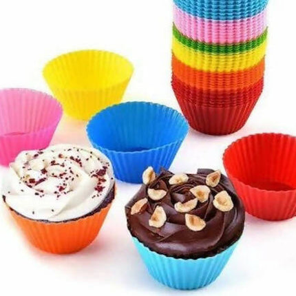 Cup Cake Mold Pack of 12 Mixed Colors Without Preference, Reusable Silicone Baking Cups, Cupcake Molds, Muffin Cases, Nonstick Baking Moulds for Cakes, Ice Creams