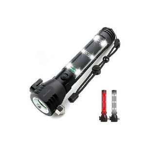 Portable SOLAR Rechargeable Torch LED Flashlight Long Distance Beam Range With Power Bank, Hammer And Strong Magnets, Window Glass And Seat Belt Cutter