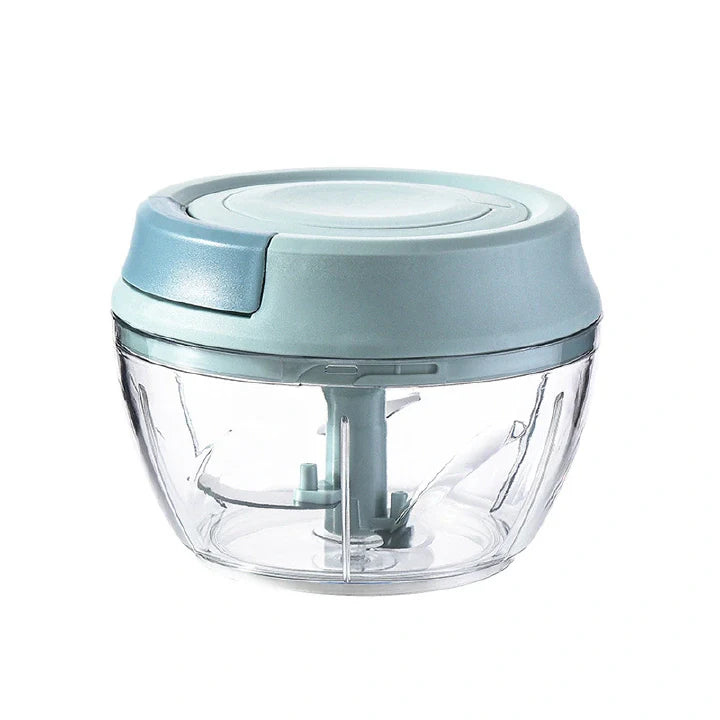 Mini Manual Food Processor: Multifunction Vegetable Chopper, Garlic Press, Meat Grinder, 500ml Blue