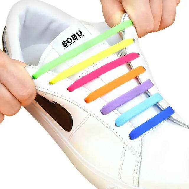 Silicone Shoelaces Set of 12pcs, Tieless Stretchy Flat Elastic Silicone Shoe Laces, Easy Lacing for Athletic, Sneakers, Board & Casual Shoes