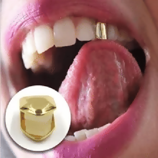 Gold Trendy Hip Hop Single Tooth Grillz Cap Body Jewelry