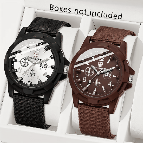 2-Piece Unisex Casual Quartz Watch Set with Durable Canvas Straps