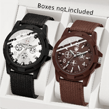 2-Piece Unisex Casual Quartz Watch Set with Durable Canvas Straps