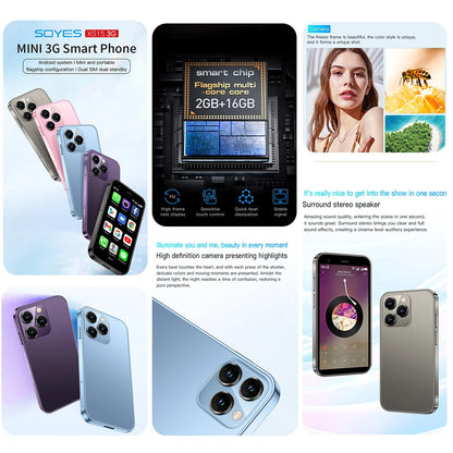 SOYES XS15 Blue 3G Mini Smartphone 3.0" HD Screen 2G RAM 16G ROM Dual SIM Standby Play Store Multiple colors available More Apps