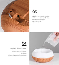 High Quality 500ml Aromatherapy Essential Oil Diffuser Wood Grain Remote Control Ultrasonic Air Humidifier with 7 Colors Light