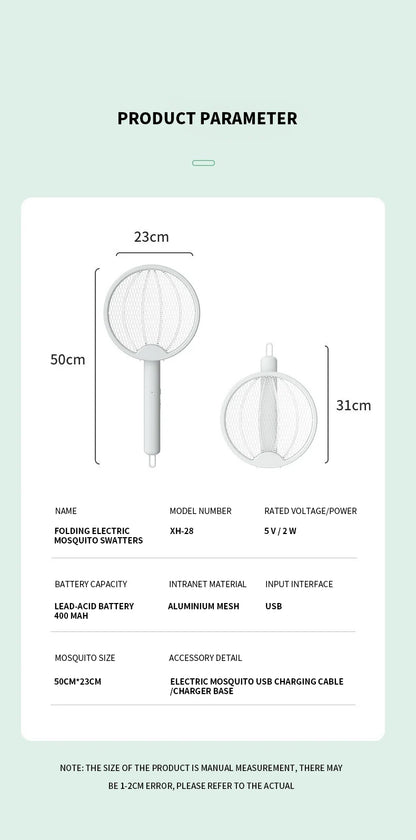 Clearance_Foldable Electric Mosquito Killer Fly Swatter Trap USB Rechargeable Mosquito Racket Insect Killer with UV Light Bug Za