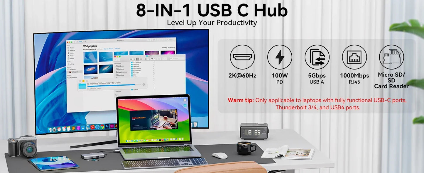 MOKiN USB C HUB to 4K HDMI Hub Adapter Docking Station USB 3.0 RJ45 SD/Micro SD PD3.0 for MacBook Pro/Air Laptop Accessories