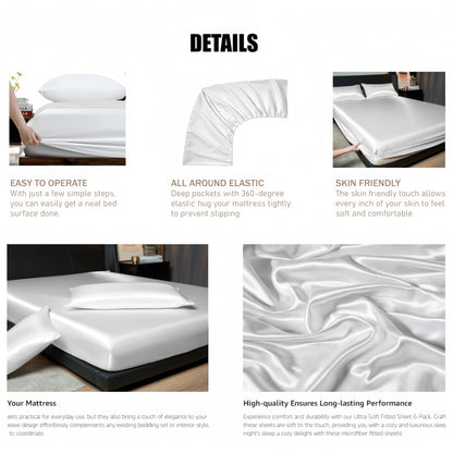Kuup 100%Polyester 3pcs satin surface Bedding Fitted Sheet and pillowcases Set Elastic Band Around Mattress Cover King Bed Cover