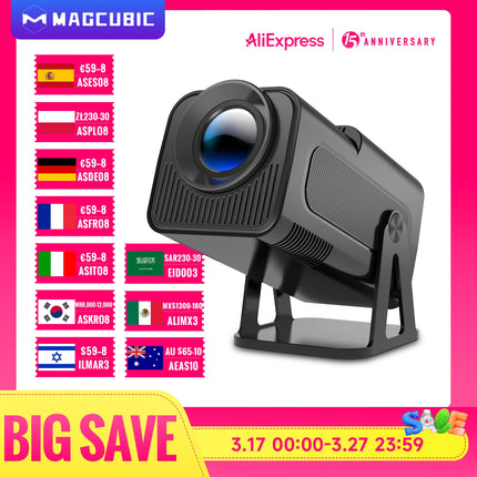 Magcubic HY320 NTV Netflix Officially Licensed Android 13 Projector with 1080P 500ANSI Prime Video YouTube WIFi BT5.2 Portable