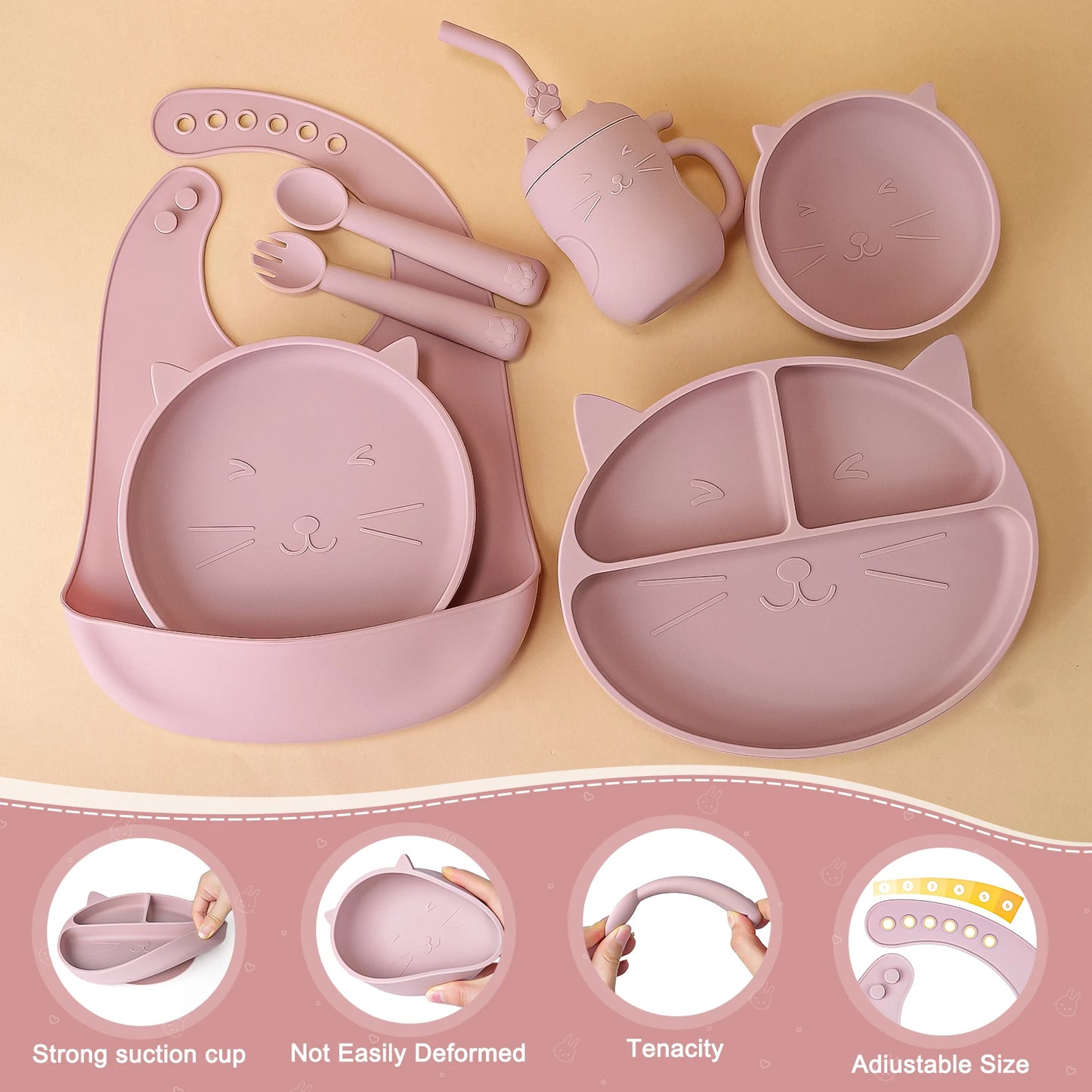 7Pcs/set Baby Silicone Plate Spoon Set Baby Feeding Silicone Bowl Baby Dishes BPA Free Silicone Portable Tableware for Children