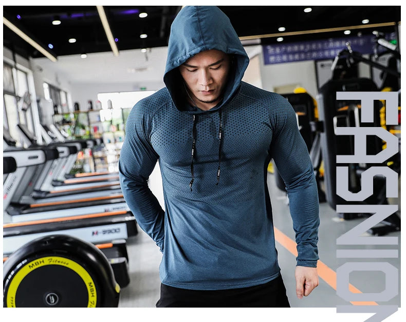 Mens Fitness Tracksuit Running Sport Hoodie Gym Joggers Hooded Outdoor Workout Athletic Clothing Muscle Training Sweatshirt Tops