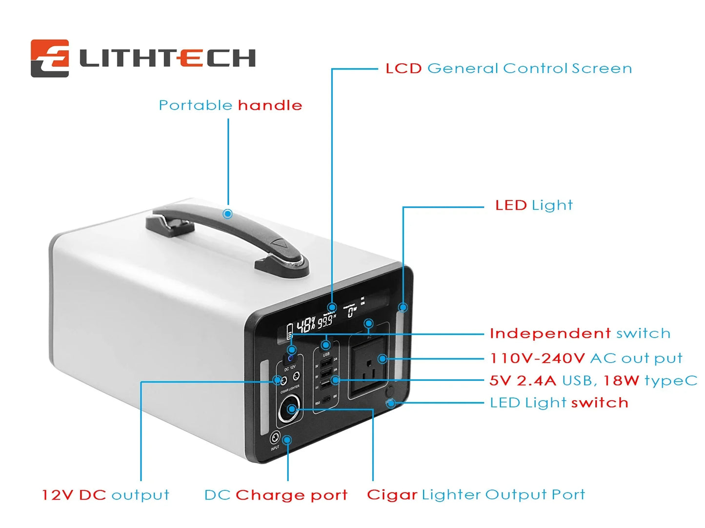 TE1000 Lithium 1000W Battery Pack AC110V 100Ah  Portable Solar Power Station DC12V Solar Power Supply