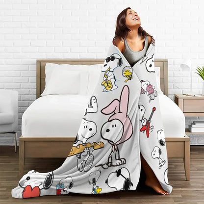 Peanuts Snoopy Woodstock Coral Fleece Plush Throw Blankets Cartoon Cute Blanket for Bedding Outdoor Lightweight Quilt