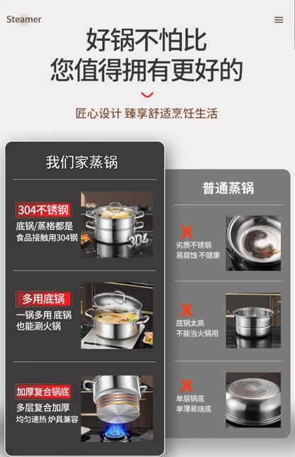 304 stainless steel thickened household steamer multi-layer induction cooker gas stove universal soup pot  food steamer