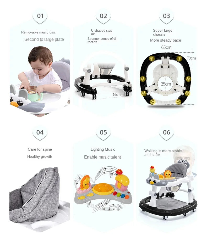 LazyChild Foldable Baby Walkers With Universal Wheel Multifunction Anti-Roll Anti O-Leg Walker Handcart Learning Start Walker