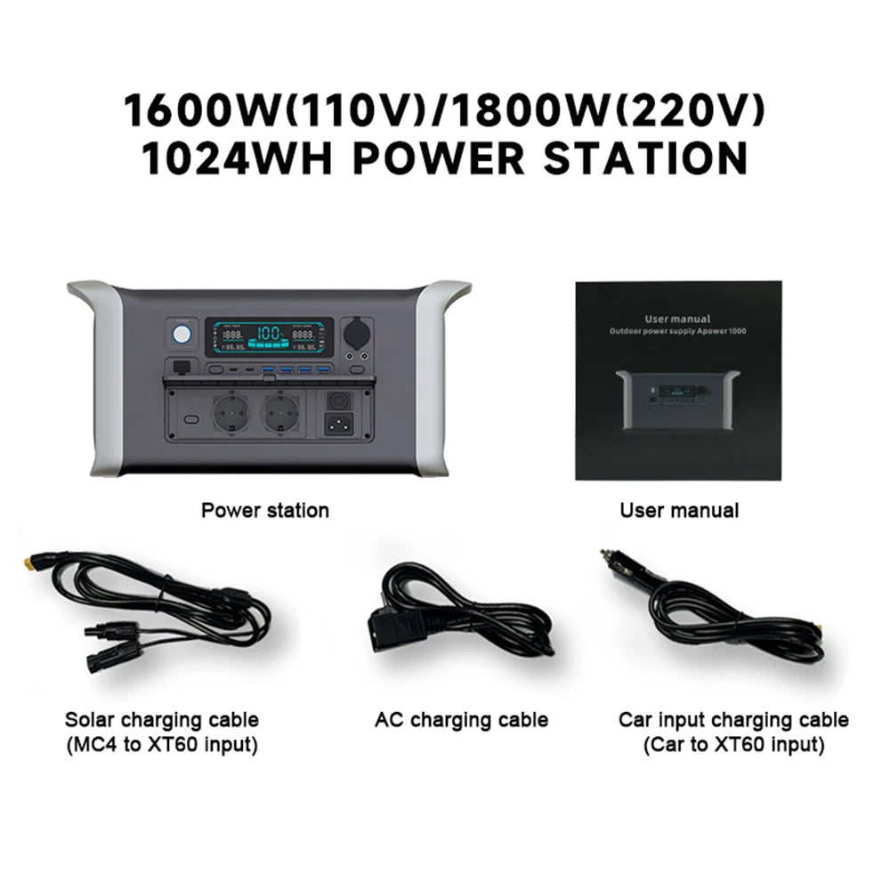 Portable Power Station Home Emergency 1800W 1024Wh Power Bank AC 220V LiFePo4 Battery Fast Charge Fast Shipping