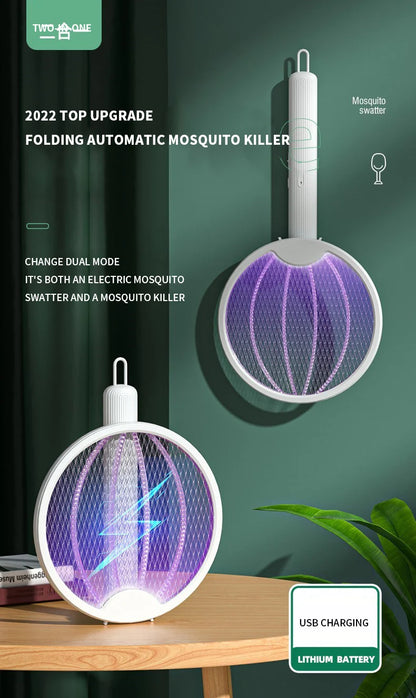 Clearance_Foldable Electric Mosquito Killer Fly Swatter Trap USB Rechargeable Mosquito Racket Insect Killer with UV Light Bug Za